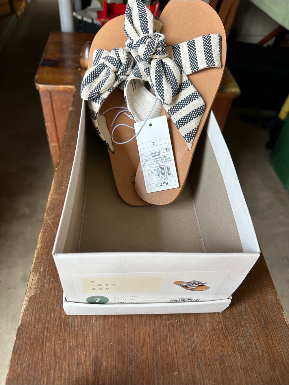 a new day Black and Cream Striped Bow Sandal